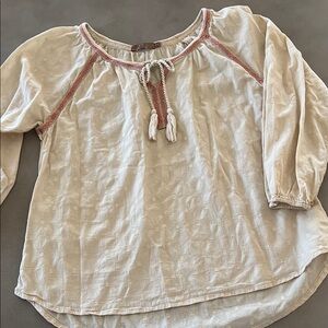 Cream Peasant Blouse with orange Accents